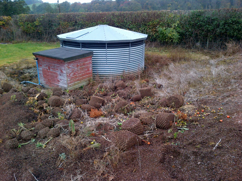 Waste dump right beside water holding tank 