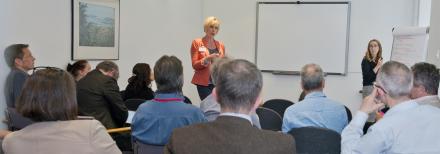 Fiona Burnett with delegates at our launch event